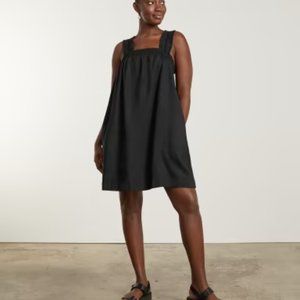 Everlane The Smocked Linen Black Dress New Size Large Women
